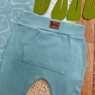 Conj. de Malha 3 peças - Bear Fofinho com Estrelinhas - Verde Menta e Gelo